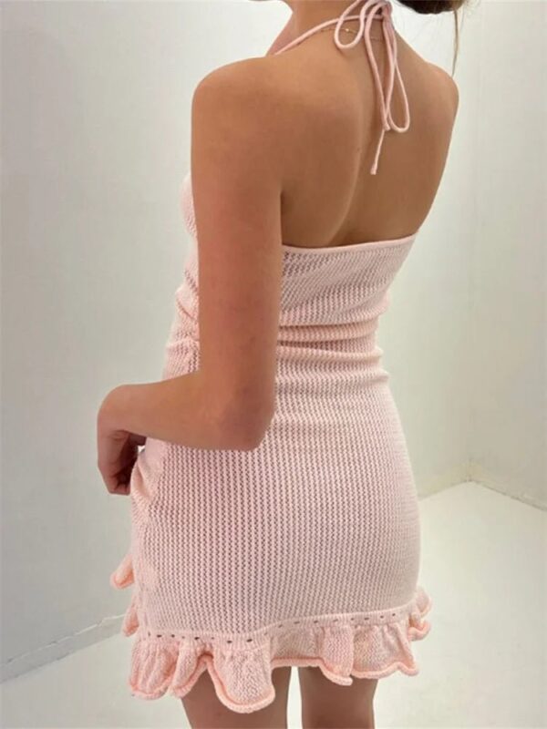 CHRONSTYLE-Women-Knitted-Mini-Dress-Sleeveless-Off-Shoulder-Halter-Tie-up-Dress-Backless-Flower-Solid-Ruffles-fd88c48b-d221-4df5-8384-9e8105351fb1.jpg 3D Floral Hollow-Out Mini Dress