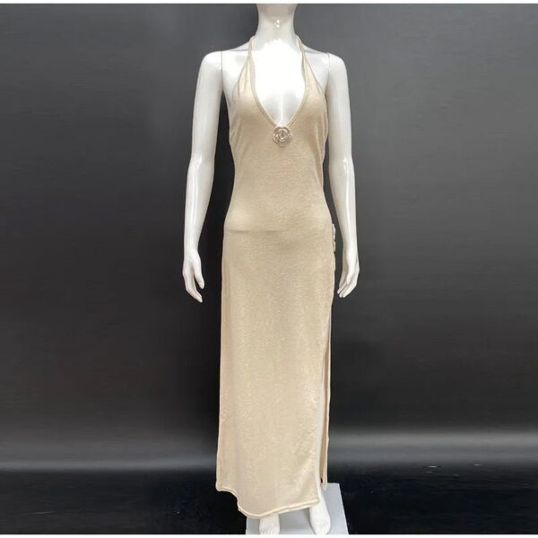 3D Floral V-neck Backless Lace-up Maxi Dress
