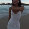 3D Floral V-neck Backless Lace-up Maxi Dress