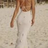 3D Floral V-neck Backless Lace-up Maxi Dress
