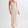3D Floral V-neck Backless Lace-up Maxi Dress