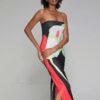 Abstract Print Strapless Side Split Dress