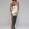 Abstract Print Strapless Side Split Dress