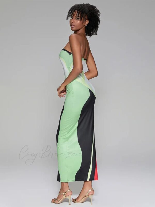 Abstract Print Strapless Side Split Dress