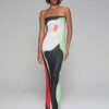 Abstract Print Strapless Side Split Dress