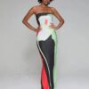 Abstract Print Strapless Side Split Dress