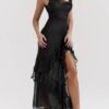 Black Ruffle Stylish Maxi Dress