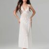 3D Flower Decor Backless Deep V Slit See-Through Beach Dress