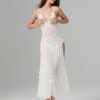 3D Flower Decor Backless Deep V Slit See-Through Beach Dress
