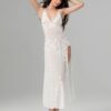 3D Flower Decor Backless Deep V Slit See-Through Beach Dress